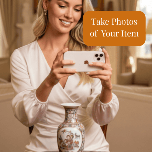 Use our app to quickly get the value of your elegant vintage vase with decorative patterns. Step 1 is to take a pic of your item